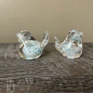 Art Glass Bird Figurines Swirl Pattern Clear Blue Decorative Glossy